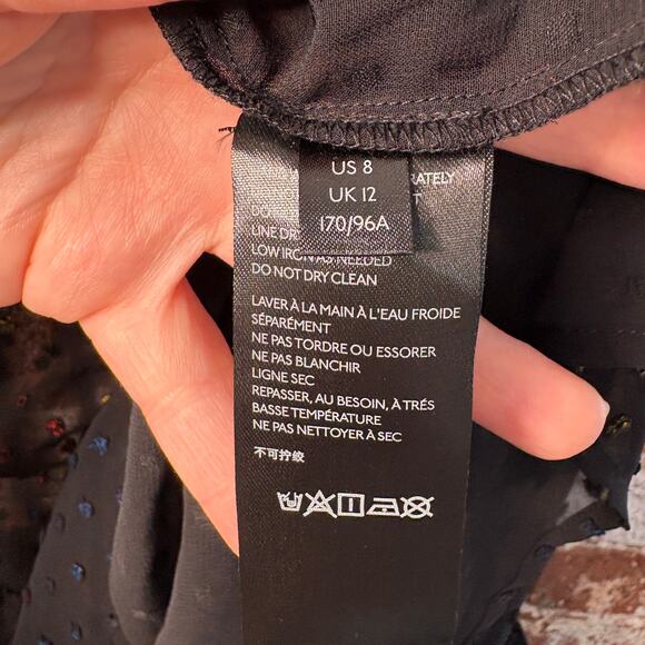 Anthropologie Audrey Clip Dot Black Rainbow Flecked Shirtdress 8 No Slip Sheer - Picture 6 of 13